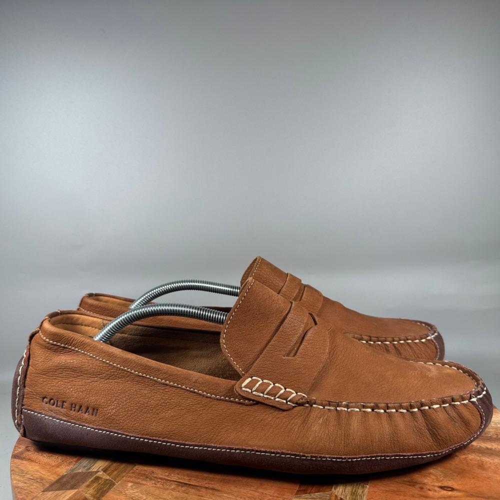 Cole Haan Mens C30966 Gunnison Driver Tan Leather Penny Loafers Size 12 M
